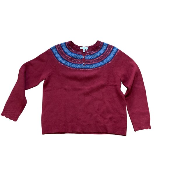 VTG Eddie Bauer LG 100% Lambswool Sweater Fair Isle Nordic Preppy Red Ski Winter - Picture 2 of 7